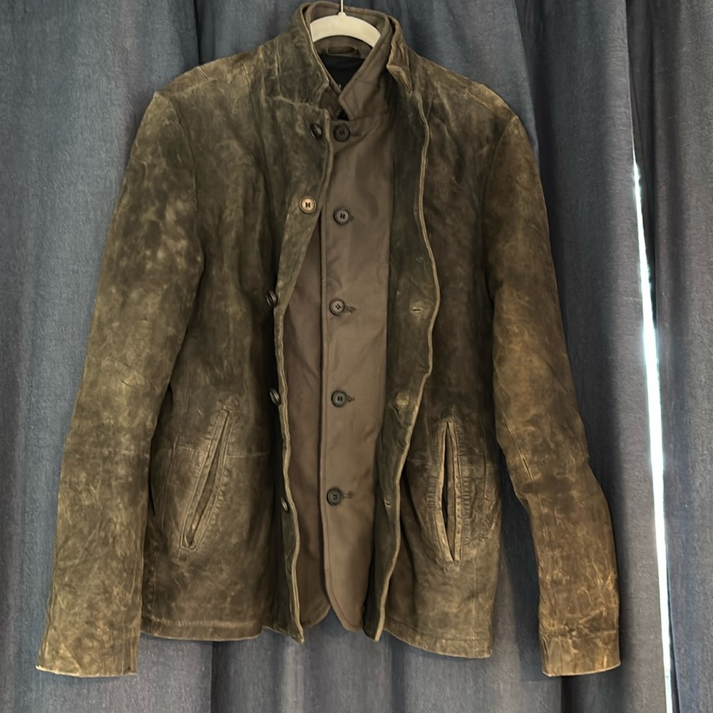 Allsaints Spitalfields Double Layer Leather Blazer Green Mens L